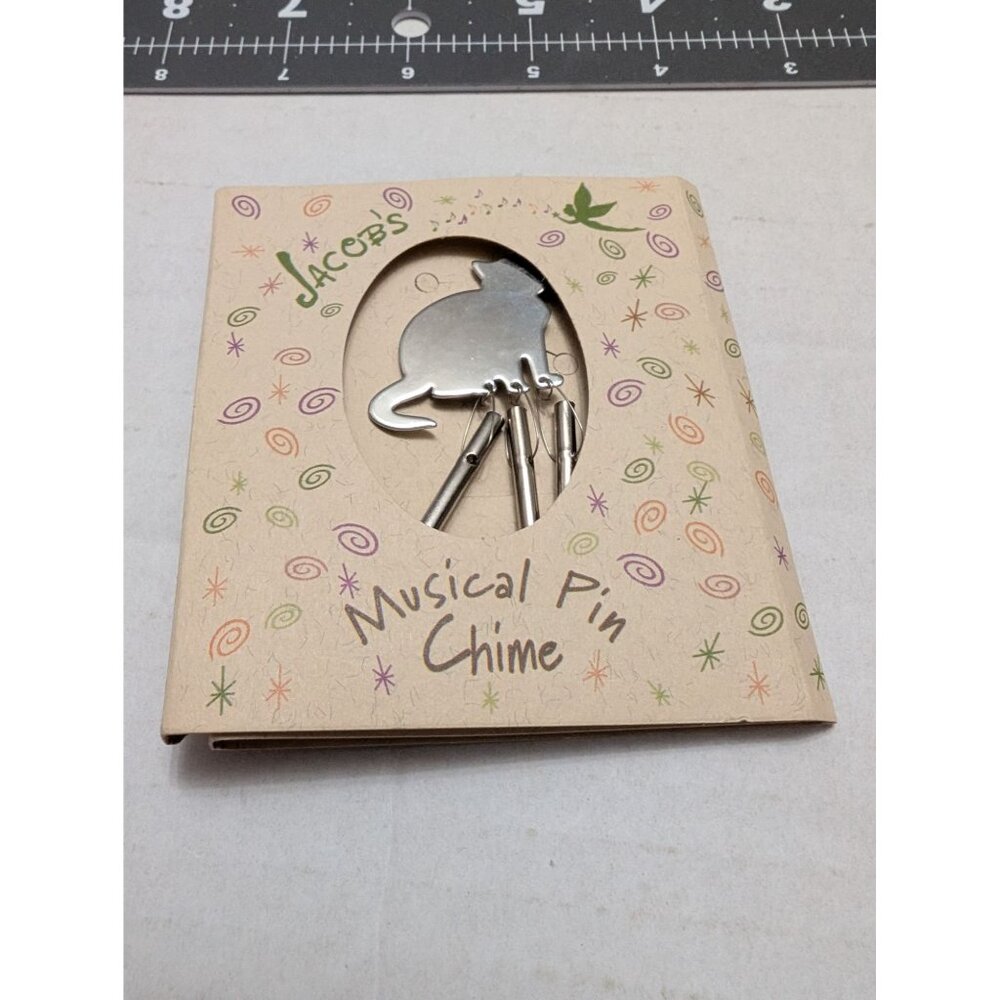 Jacobs Musical Cat Chime‎ Pin silver tone 4 in w/ org packaging